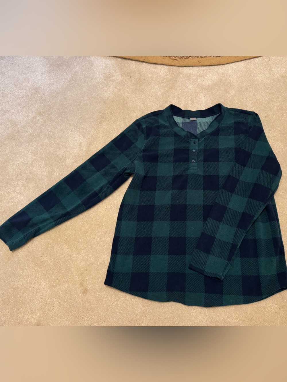 Old Navy Green and Navy Buffalo Plaid Henley Fleece Shirt